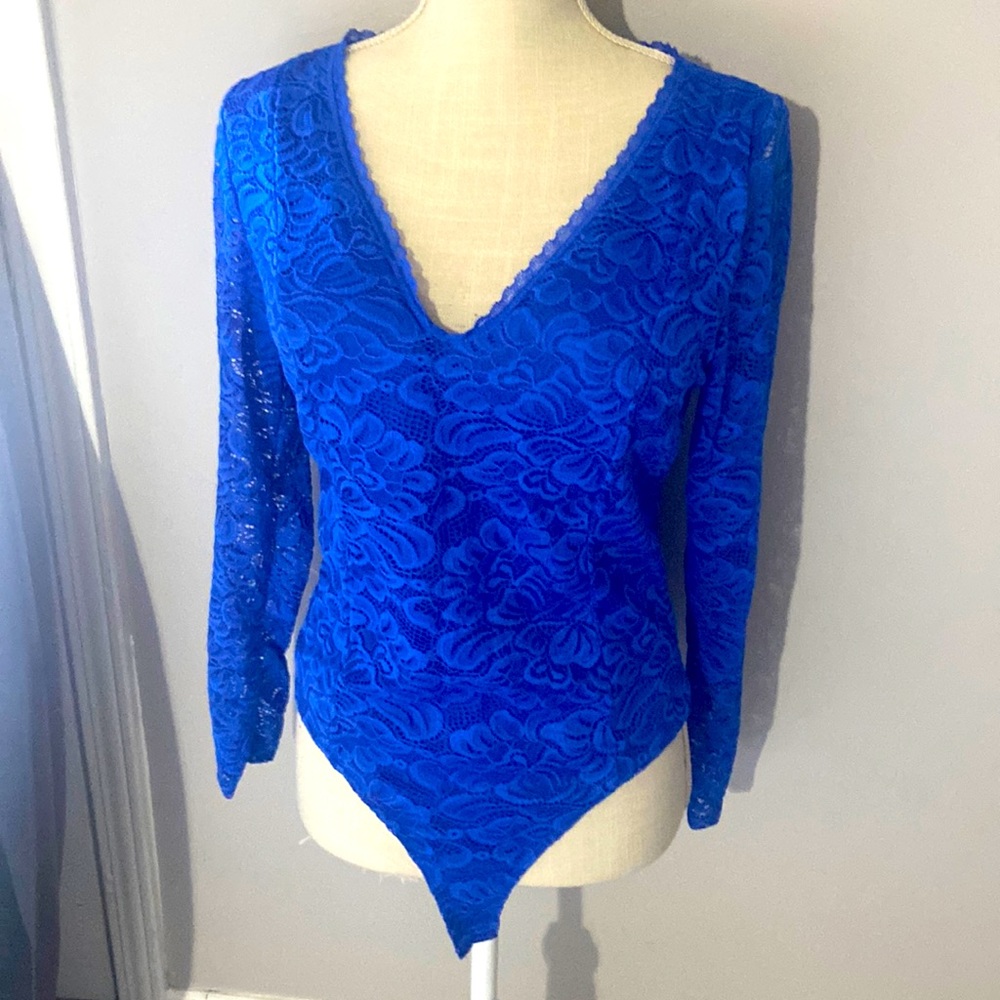 Blue women’s lace body suit, size large